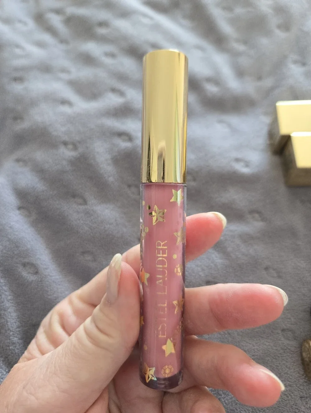 Estee Lauder Pink Lip Gloss with Gold-Accented Lipstick Set